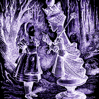 Alice with the Red Queen. From Lewis Carroll's Through the Looking Glass
 